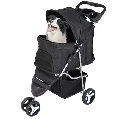 Dog Stroller 3 Wheels Pet Stroller Foldable Dog Cat Carrier Strolling w/Cup Hold - Image 1 of 4