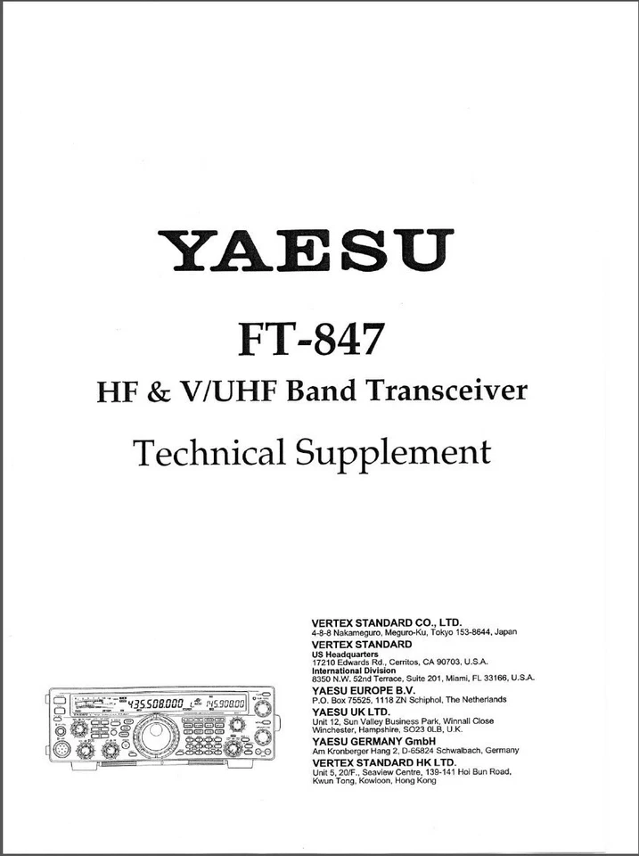 Yaesu FT-847 Transceiver Service / Technical Supplement Manual, Coil bound - Image 1 of 2