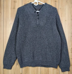 VTG Eddie Bauer Henley Sweater Men’s Sz Large Ribbed Knit Pullover Heather Gray - Picture 1 of 10