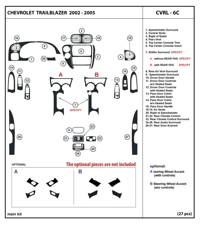 Kit de embellecedor de tablero interior de fibra de carbono real para Chevrolet Trailblazer 2002-2005 Foto 1 de 1