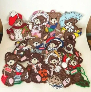 Lot of 12 Vtg Plastic Canvas Bears Months of the Year Ornaments - Picture 1 of 8