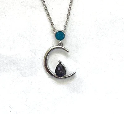 DELICADO COLLAR COLGANTE LUNA ÓPALO Y PIEDRAS PRECIOSAS IMITACIÓN PLATA .925 Foto 1 de 2