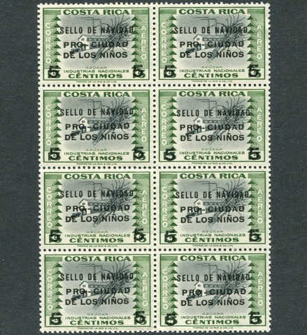 Costa Rica 1961 Postal Tax Stamp Children's Village Sc #RA11 Block of Eight MNH Cover