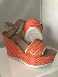 New Joan & David Daidona Light Orange & Tan Leather Wedges Womens Shoes Sz 10 - Picture 1 of 6