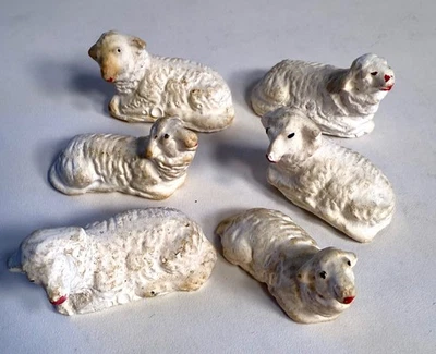 Vintage 6 SHEEP Christmas Nativity Replacement Piece OLD PLASTER LOT  1.7" SMALL - Image 1 of 4