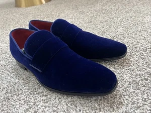 HUGO BOSS US 8.5 Velvet Smoking Slipper Loafers Shoes Blue Reg $250 Used Once - Picture 1 of 9