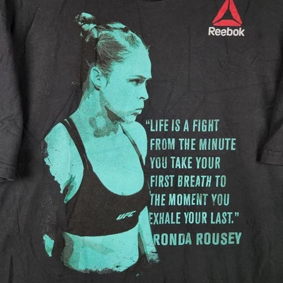 UFC Ronda Rousey Shirt Mens Large Black Reebok MMA Graphic Logo Quote Portrait - Image 1 of 4