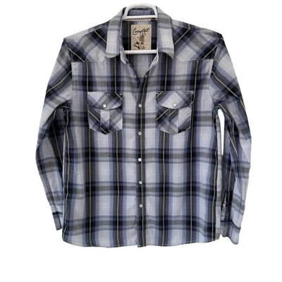 Coastal Shirt Mens Large Blue Black Plaid Western Snap Button Chest Pockets - Image 1 of 4