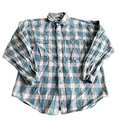 Saturdays Shirt Size 2XL XXL Blue Plaid Flannel Long Sleeve Button Up Workwear - Image 1 of 4