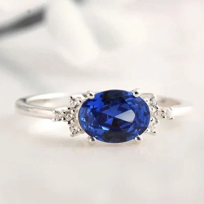 Anillo de piedras preciosas de diamantes de tanzanita natural de corte ovalado de 3,20 quilates enchapado en platino 950PT Foto 1 de 4