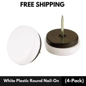 1-1/8 pollici Scivoli per mobili chiodati rotondi in plastica bianca con base in nylon per pavimento - Foto 1 di 5