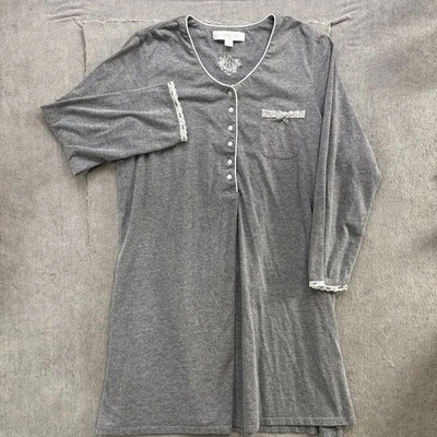 Camisón Eileen West para mujer L gris tejido entrelazado manga larga encaje ribete modesto Foto 1 de 4