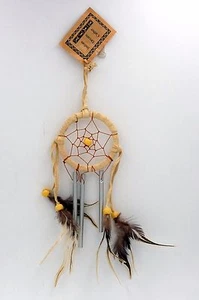 Carillon mobile attrape rêves dreamcatcher en cuir et plumes véritables - Imagen 1 de 1