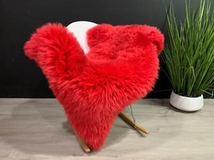Beautiful Fire Red Icelandic Sheepskin Rug  Genuine Leather Throw Seat Cover - Picture 1 of 9