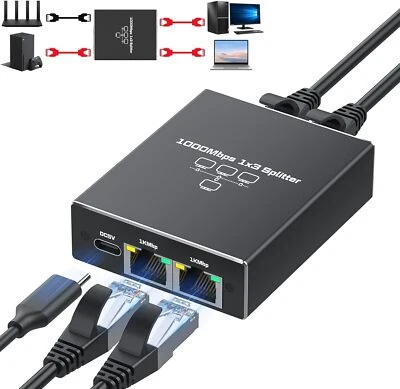 LAN Splitter 1 auf 3 1000Mbps Gigabit Ethernet Splitter Computer RJ45 Verteiler - Bild 1 von 4