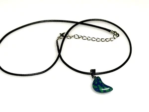 Pendant Azurite Stone Necklace Jewellery Black Leather Strap 3.53g - Picture 1 of 4