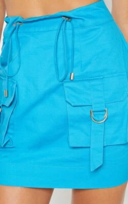 Синяя мини-юбка металлическая грузовая бирюзовая универсальная модная на молнии карманы на шнурке - Изображение 1 из 4