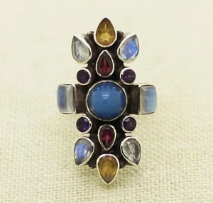 Nicky Butler NB Sterling Silver Moonstone Amethyst Citrine Gemstone Cluster Ring - Picture 1 of 5