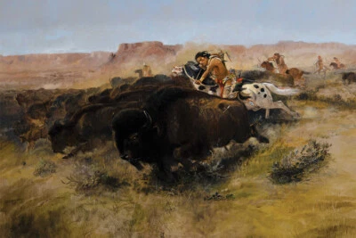 Arte occidental caza búfalo Charles M Russell arte de pared decoración del hogar - PÓSTER 20x30 Foto 1 de 4