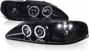 1994-1998 Ford Mustang GT SVT LED Projector Black Smoke Pair Headlights Assembly - Picture 1 of 7