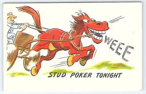 Postal Humor Stud Poker Esta Noche Caballo Tirando Carro RAEE - Imagen 1 de 3