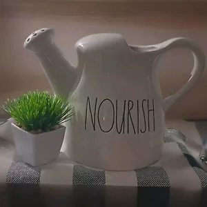Rae Dunn Ceramic "NOURISH" Water Can Jug Vase Garden Planter Kitchen CottageCore - Picture 1 of 8