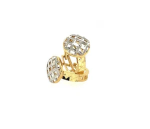 14k Two Tone Diamond Cut Gold Round Shape Huggie Earrings - Picture 1 of 4