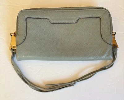 AIMEE Kestenberg Gala Soft Pebble Pale Green Leather Double Zip Clutch - Image 1 of 4