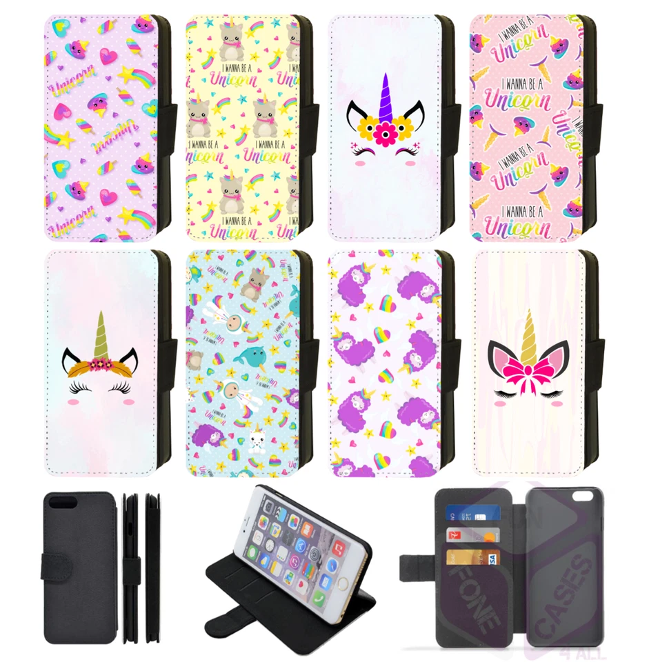 UNICORN iPhone FANTASY DESIGN Wallet Flip Phone Case 4/5/6/7/8/X/XS/XR/XS Max. - Image 1 of 1