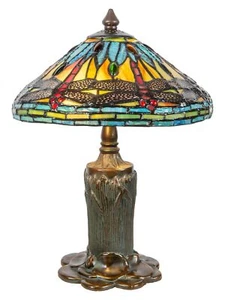 Dale Tiffany TT23090 Ladrillo Dragonfly Tiffany Table Lamp 13.5” Tall Anti - Picture 1 of 3