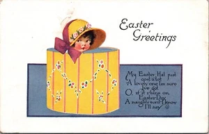 Easter Girl in Hatbox Antique Postcard 1921 Bonnet JM3 - Picture 1 of 2
