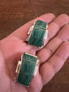 Native American Navajo Green Malachite Inlay Watch Tips Large Stunning  # F - Picture 1 of 9