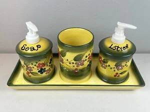Tabletops Gallery Fleurs De Provence Floral Hand Painted Bathroom Set 4 Piece - Picture 1 of 24