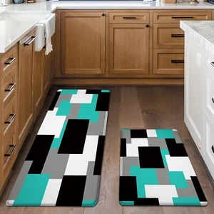 Teal Kitchen Rugs Set of 2 Cushioned Anti Fatigue Kitchen Mats for Floor Non-... - Picture 1 of 7