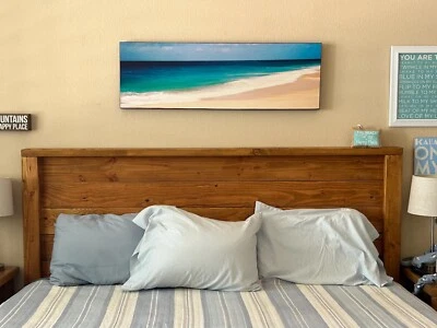 King Size Golden Oak Stained Handcrafted Solid Wood Headboard Made In US HBKGO - Image 1 of 4