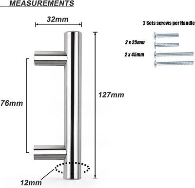Polished Chrome Stainless Steel T Bar Kitchen Cabinet Door Handles Drawer Knobs - Image 1 of 4