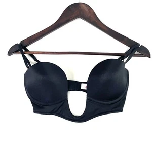 Lovable Intimates Ultra Plunge Bra Size 12D Black Satin Full Coverage Padded New - Picture 1 of 9