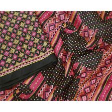Sanskriti Vintage Sarees Black Quilting Feltingcraft Fabric Pure Silk Print Sari