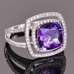 Amethyst and Diamond cocktail ring in 14k White gold - Picture 1 of 5