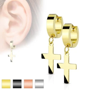 Par De Pendientes Aros Hombre Mujer Acero Cruz Latina Barato 2079 - Imagen 1 de 5