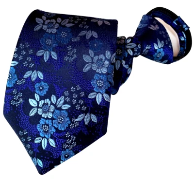 Nueva Corbata Clásica Floral Azul Blanco Seda Ajustable Cremallera Pre-atada Para Hombre Foto 1 de 2