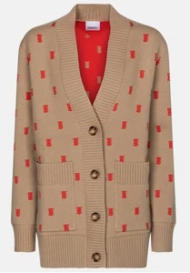 NWOT BURBERRY TB monogram cardigan camel tan wool cashmere  oversized MSRP $960 - Picture 1 of 15