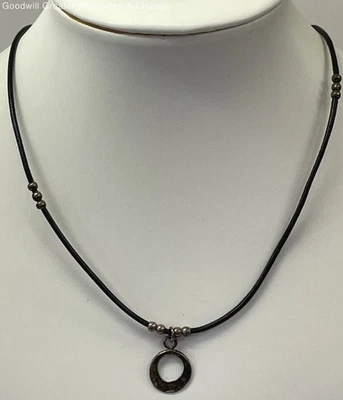 Silpada 925 Sterling Black Leather Rope Round Pendant Necklace 5.2g - Image 1 of 3