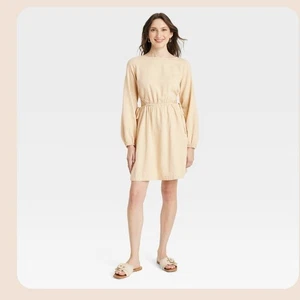 Universal Thread Cutout Taille Kleid Langarm Beige Damen Größe S - Bild 1 von 9