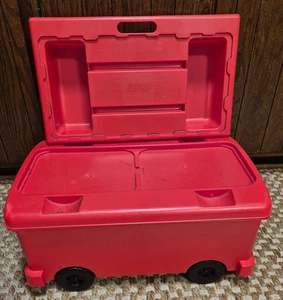 1997 Lego Duplo 2583 Fire Truck Storage Container On Wheels Plastic Bin w/Blocks - Picture 1 of 11