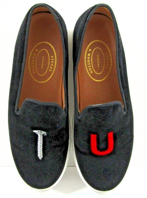 Par de mocasines de terciopelo negro Stubbs & Wootton "Screw You" para hombre talla 11 Foto 1 de 4