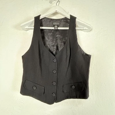 Chaleco Vintage Limitado Para Mujer Negro Lana Botón Frontal Cuello en V Grande Forrado Informal Foto 1 de 4