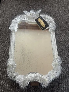 Vintage Italian Murano Glass Vanity Mirror Flowers Clear - Picture 1 of 19