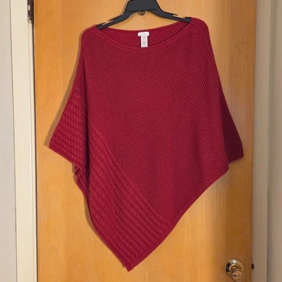 Poncho Pullover Tejido Jill Talla Única OS Rojo Tejido con Cable Mezcla de Algodón Acogedor Vacaciones Foto 1 de 4