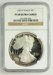 1993 P American Silver Eagle $1 PF 68 Ultra Cameo NGC Graded Coin
